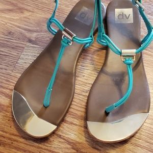 Sandals size 9.5 gold and turquoise